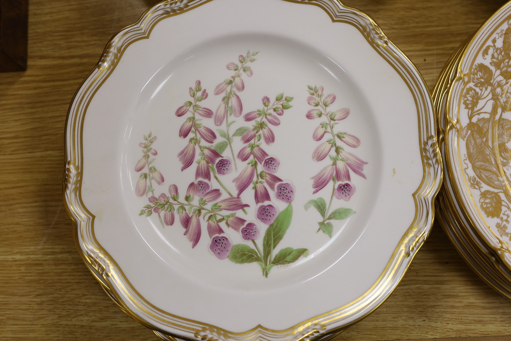 Six Spode fruit dishes, six floral Spode dishes, six Royal Crown Derby 